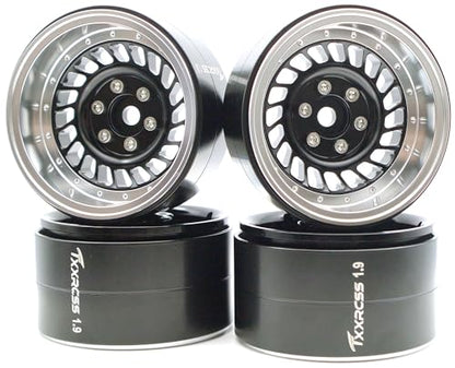 Super Heavy Rc 1.9 Beadlock Wheels Offsets -10mm Rims for 1/10 RC Crawler (Black & Silver) XX - color: Black & Silver