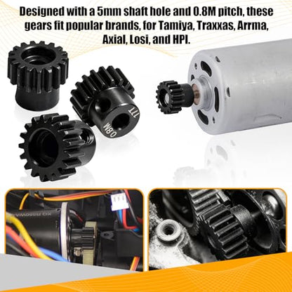 3-Pack Steel Metal 0.8M 5mm Pinion Motor Gear Sets 17T Compatible with HPI Kyosho Losi Axial Tamiya 1/8 1/10 RC Car Monster Truck Buggy, 0.8 Module Gear for Traxxsa Arrma - style: 3Pcs 17T