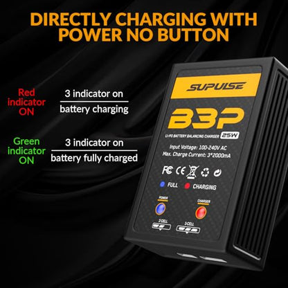 25W Lipo Battery Charger for 2S 3S rc Battery | AC 7.4-11.1V Balance Charger for XHR Plug Battery,Compact Charger for RC cars, plane