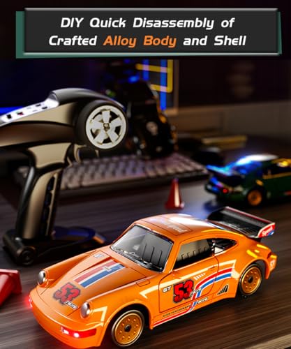 1/43 Metal Mini RC Drift Car 2.4GHz 4WD with Gyroscope Alloy Body Shell Racing Cars Radio Control (Orange)