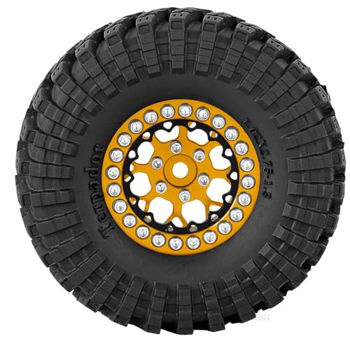 RC 1.3 Beadlock Wheel Tires Set (4PCS) for 1/24 SCX24 1/18 TRX4M RC Crawler Car,Aluminum 1.3 Beadlock Wheels and Tires,Wheel Rim & Wheels Tire,Golden - color: Golden- (Rc Wheels Tires)