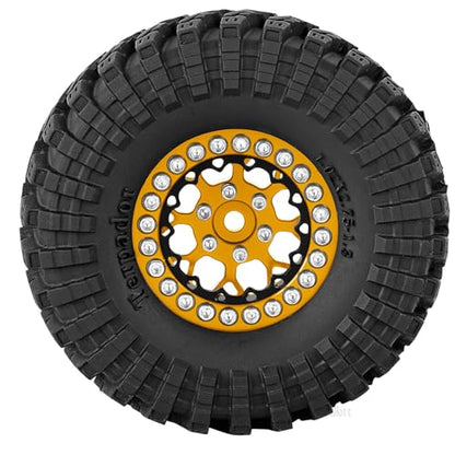 RC 1.3 Beadlock Wheel Tires Set (4PCS) for 1/24 SCX24 1/18 TRX4M RC Crawler Car,Aluminum 1.3 Beadlock Wheels and Tires,Wheel Rim & Wheels Tire,Golden - color: Golden- (Rc Wheels Tires)