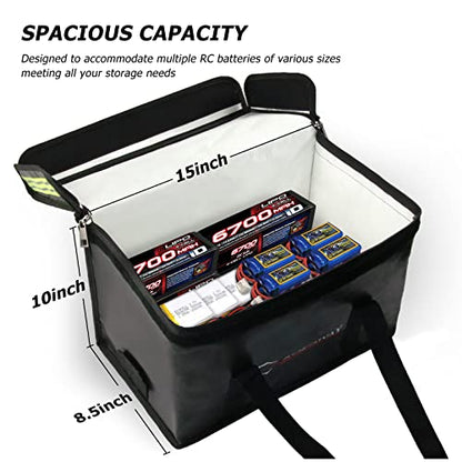 Lipo Battery Bag (15 x 8.5 x 10 inch), Large Fireproof Lipo Ebike Bag with Comfortable Handle, Reflective Strip