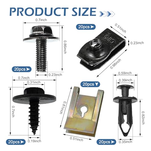 SLIMI 100 PCS Car Body Screws and Bolts, Bumper Fender Screws Bolts Set, Splash Shield Retainer U-Nuts Kit, Universal Engine Chassis Nut/Body Clamp, for Most Cars, SUVs, Trucks (Black)