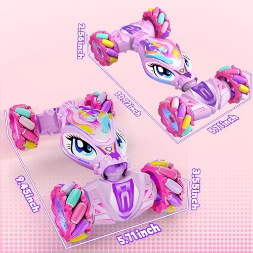 Unicorn Remote Control Car for Girls Age 6-8-12, Pink RC Gesture Sensing Stunt Cars, 2.4Ghz 4WD RC Cars Hand Controlled Remote Control Twist Car with Light & Music, Gift for Kids Age 6 7 8 9 10 11 12+