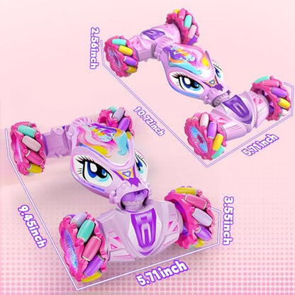 Unicorn Remote Control Car for Girls Age 6-8-12, Pink RC Gesture Sensing Stunt Cars, 2.4Ghz 4WD RC Cars Hand Controlled Remote Control Twist Car with Light & Music, Gift for Kids Age 6 7 8 9 10 11 12+