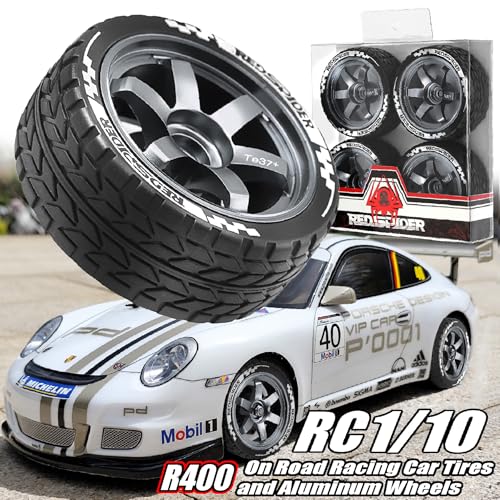 REDSPIDER•1/10 On Road Tires and Aluminum Wheels（4PCS） 12mm Hex RC Rally Racing Tyres OD 2.56" for Tamiya TT01 TT02 XV01 TA06 A959 PTG2 HPI KYOSHO PTG2 (Titanium) - color: Titanium
