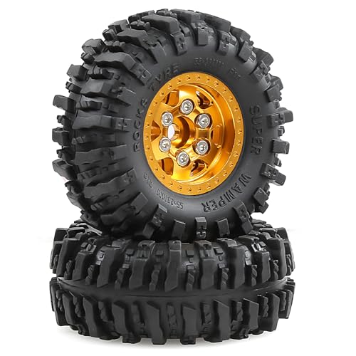 STMU 1.0in” Beadlock Wheel Tires Set for Ascent-18 APEX Axial SCX24 AX24 FCX24 Upgrade 1/24 1/18 RC Crawler Car (Golden) - color: Golden