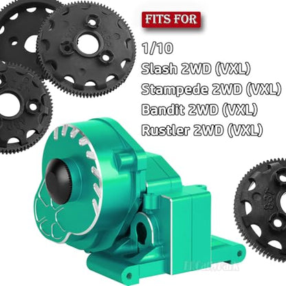 RC Transmission Case Gearbox w/Spur Gear Upgrades Part for 1/10 Slash/Rustler/Stampede/Bandit 2WD (VXL) Drag Slash/Bigfoot,BRCatWPark Aluminum Gearbox Hops Up,Replace #9495,Green