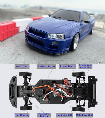 RC Drift Car with Gyro 1/18 Scale LDRC Drift Car Remote Control RWD | Hobby Drifting Vehicle Full Proportional ESP Gyroscope Metal Drive Shaft Alloy Shell Adult LD1899