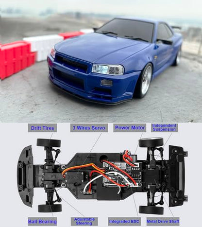 RC Drift Car with Gyro 1/18 Scale LDRC Drift Car Remote Control RWD | Hobby Drifting Vehicle Full Proportional ESP Gyroscope Metal Drive Shaft Alloy Shell Adult LD1899