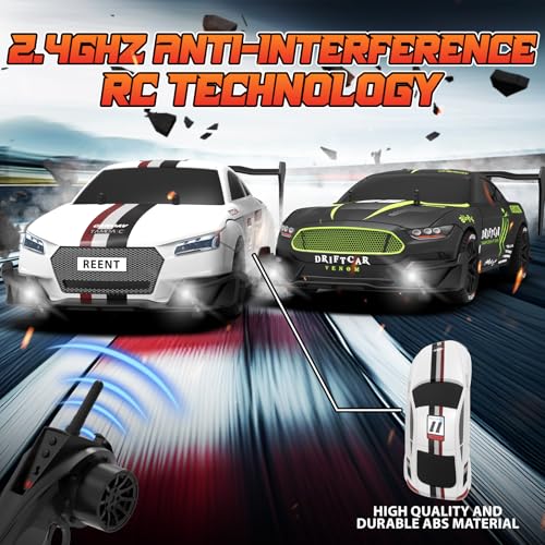 RC Drift Car 1/16 Scale 2.4Ghz 4WD Remote Control Car With Spray & Led Lights, 30+KM/H High Speed RC Drag Car, Racing Sport Toy Cars for Adults Boys Girls Kids Gift 2Pcs Rechargeable Battery - color: White