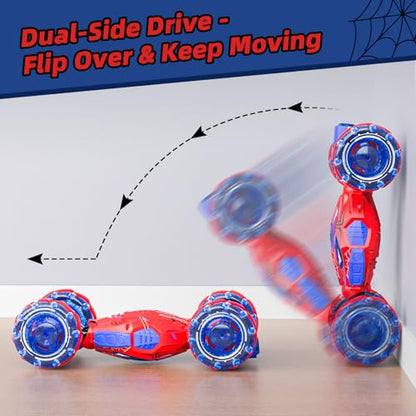 VisionX RC Stunt Car, 4WD 360° Rotating Gesture Sensing Remote Control | Outdoor Cars Toys for Ages 6-12, Double‑Sided with Lights, Music & Spray, 2 Replaceable Batteries - color: Red-spider