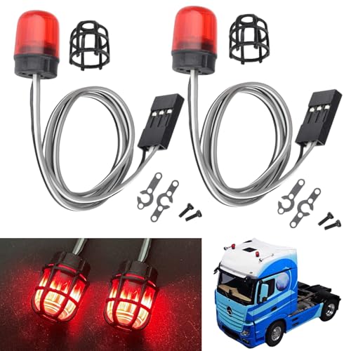 HobbyPark RC LED Flash Lights Alarm Lamp Flashing Rotating Beacon Light DC 5–6V Compatible with 1/10 TRX4 SCX10 RC Crawler Car 1/14 Tamiya Tractor RC Truck (2 Red Lights) - color: 2 Red Lights