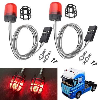 HobbyPark RC LED Flash Lights Alarm Lamp Flashing Rotating Beacon Light DC 5–6V Compatible with 1/10 TRX4 SCX10 RC Crawler Car 1/14 Tamiya Tractor RC Truck (2 Red Lights) - color: 2 Red Lights