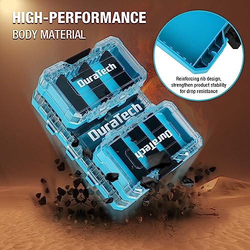 DuraTech 3-Piece Small Parts Tool Box Organizer with 14 Dividers | Stackable Clear-Lid Boxes with 14 Removable Dividers; Storage for Screws, Nuts, Bolts, Nails, Drill Bits and Small Hardware