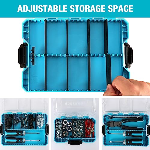 DuraTech 3-Piece Small Parts Tool Box Organizer with 14 Dividers | Stackable Clear-Lid Boxes with 14 Removable Dividers; Storage for Screws, Nuts, Bolts, Nails, Drill Bits and Small Hardware