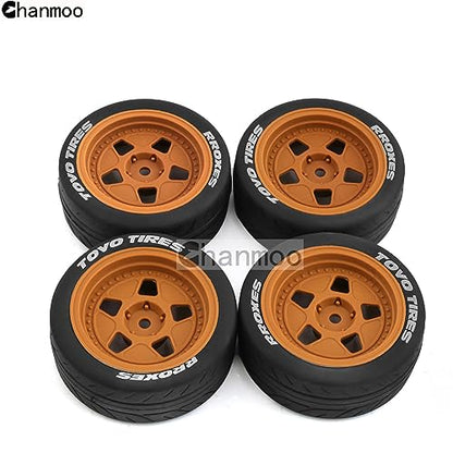 1/10 RC Racing Car Tire Rally On Road Tyres 12mm Hex Hard Plastic Wheels Rim for 1：10 Scale Drift Car Tamiya TT01 TT02 XV01 TA06 A959 PTG2 144001 HPI KYOSHO WR8 HSP PTG2 Traxxas 4PCS (White) - color: White