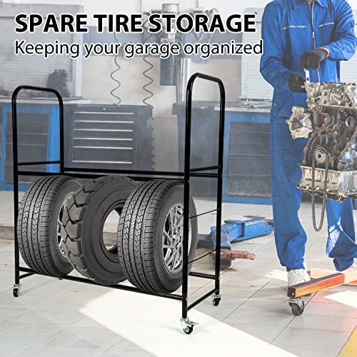 KUAFU 45''H X 20''D X 46''W Tire Storage Rack Garage Shelving Steel Rolling | Tire Stand with Wheels & Protective Cover 8 Tires Capacity Adjustable Height