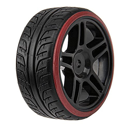 5-Spoke Hard Plastic Wheel Rims & Plastic Tires 12mm Hex for Traxxas HSP Tamiya Kyosho Himoto HPI Redcat 1/10 On-Road RC Drift Drifting Car (Style 2), Black