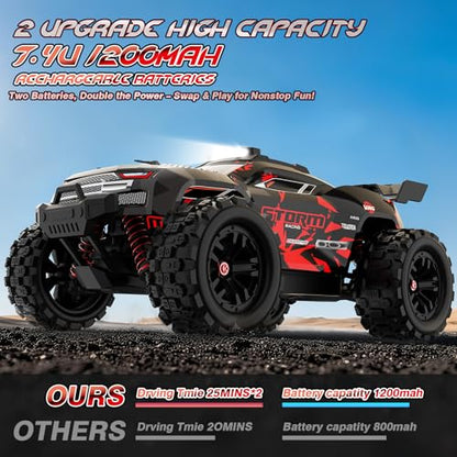 KGF 1:18 Scale All Terrain RC Cars for Adults, 2.4GHz 40KPH High Speed Remote Control Car, 4WD Off Road Monster Truck 4X4 Fast Drift Wheel RC Truck with 2 Rechargeable Batteries - color: Red