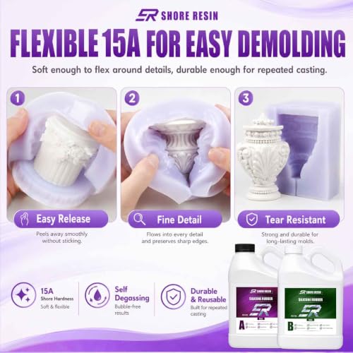 Silicone Mold Making Kit 130 oz, 15A Platinum Silicone Rubber | 1:1 platinum silicone with 30-minute work time, self-degassing flow and 4-hour initial cure for detailed DIY molds. - size: 130 OZ