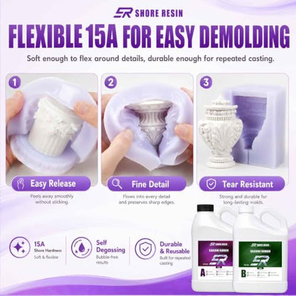 Silicone Mold Making Kit 130 oz, 15A Platinum Silicone Rubber | 1:1 platinum silicone with 30-minute work time, self-degassing flow and 4-hour initial cure for detailed DIY molds. - size: 130 OZ