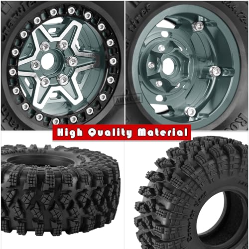 1.9 Wheels and Tires for 1/10 TRX4 TRX6 SCX10 SCX10 II 90046 SCX10 III AXI03007 SCX10 Pro Gen7/8 D90 VS4-10 MST CFX RC Crawler Car,Aluminium RC 1.9 Beadlock Wheels and Rubber Tires,Titanium - color: Titanium - (4pcs Wheels and Tires)