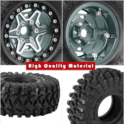 1.9 Wheels and Tires for 1/10 TRX4 TRX6 SCX10 SCX10 II 90046 SCX10 III AXI03007 SCX10 Pro Gen7/8 D90 VS4-10 MST CFX RC Crawler Car,Aluminium RC 1.9 Beadlock Wheels and Rubber Tires,Titanium - color: Titanium - (4pcs Wheels and Tires)