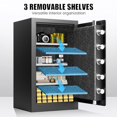 7.5 Cu Ft Fireproof Safe Box for Home,Digital Keypad,35-Min Fire Protection | 35-Min Fire Protection at 1700°F, 3-Removable Shelves, Smart Alarm & Anti-Pry Security, External Emergency Power, Silent Mode - size: 7.5 Cu Ft Fireproof
