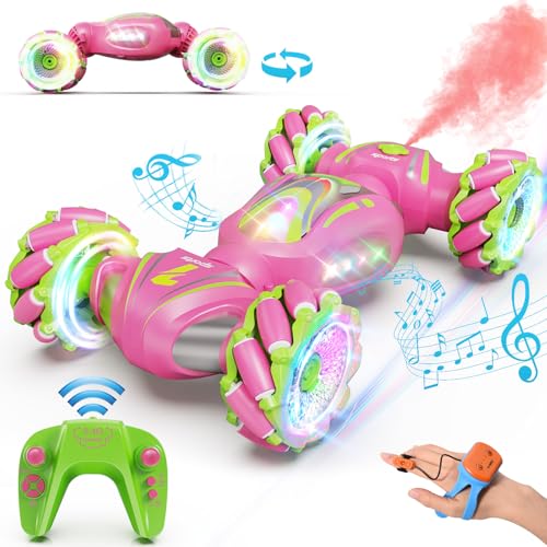 Nicella Remote Control Car, Pink RC Cars for Girls, Gesture Stunt with Light & Music, 4WD, 360° Rotating, 2.4Ghz Remote Control Car Toys, Birthday Gift for Kids Age 6+ (Grey) (Pink) - color: Pink