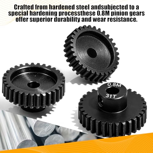 3-Pack Steel Metal 0.8M 5mm Pinion Motor Gear Sets 31T Compatible with HPI Kyosho Losi Axial Tamiya 1/8 1/10 RC Car Monster Truck Buggy, 0.8 Module Gear for Traxxsa Arrma - style: 3Pcs 31T