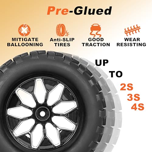 12mm Hex RC Wheels and Tires 1/10 Scale 2.8 RC Truck Tires and Wheels for Traxxas Rustler Stampede Hoss E-Revo 2wd 4x4 vxl Tires and Wheels Redcat Riaario Amoril Tires Wheels Preglued 4PCS