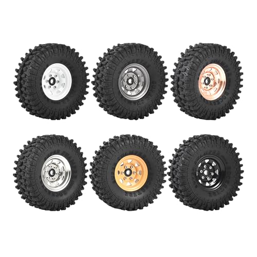 4PCS 1.55 inch Aluminum Alloy Metal Beadlock Wheels Rim and Rubber Tires for 1/10 RC Rock Crawler Car for Axial AX90069 D90 TF2 Tamiya CC01 JIMNY UTB18 Upgrade Parts(95MM,Silver) - color: 95mm,silver