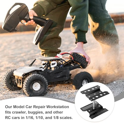 MECCANIXITY 1 Set RC Car Work Stand Lift Lower Aluminum Repair Workstation 360 Degree Rotation with Black Screw Tray for 1/8 1/10 1/16 Scale RC Car Crawler Truck Vehicle (Black) - color: Black