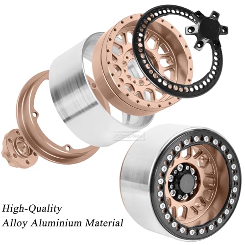 RC 2.2 Beadlock Tires Set 2.2" Wheels and Tires for 1/10 RC Crawler SCX10 AMG 6X6 TRX4 Gen8 Gen7 Pro,Alloy 2.2 RC Rims Rubber Tires,Bronze - color: Bronze(4pcs)