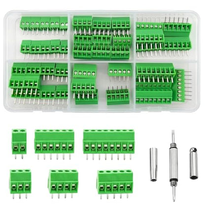 46Pcs 2.54mm 0.1" Pitch Mini PCB Mount Screw Terminal Block Connector 2P 3P 4P 5P 6P 8P Terminals 150V 6A Compatible 26-18AWG Cable for Arduino and Home Electronics Projects