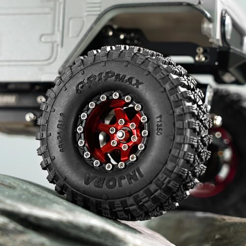INJORA 1.3" Aluminium -5.25mm Offset Beadlock Wheels for 1/24 1/18 RC (Red) - color: Red