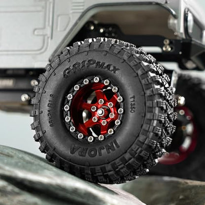 INJORA 1.3" Aluminium -5.25mm Offset Beadlock Wheels for 1/24 1/18 RC (Red) - color: Red