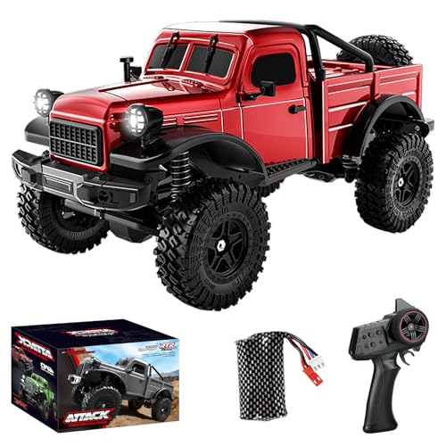 1:18 Scale All Terrain Remote Control Car, 2.4 GHz 4WD RC Rock Crawler with LED Lights, 12KPH Off-Road Pickup Truck Vehicle Toys RTR Gift for Adults - color: Red, size: 1 Battery