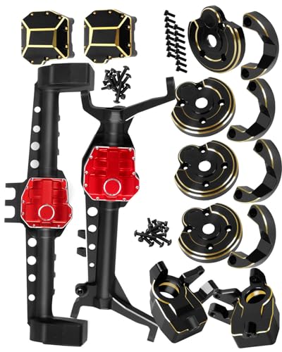 RC Upgrades Part for SCX10 III,Aluminum Front Rear Portal Axles/Brass Axle Diff Cover/Front Inner Portal Covers Steering Knuckles/Portal Covers Weights,Black
