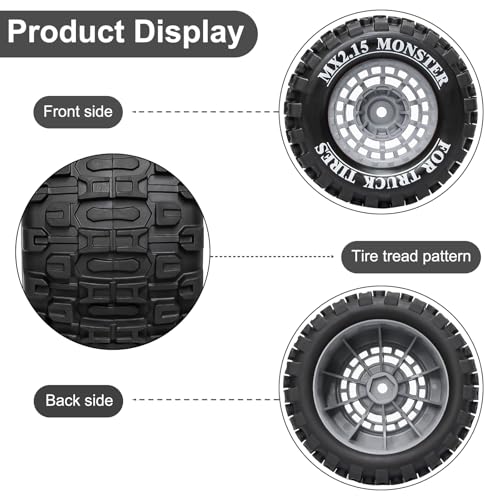 LRFHL 12mm Hex RC Wheel Tires 4PCS | for 1/16 Traxxas Mini Maxx 107154-1 Mini XRT VXL 108076-1 E-Revo Mini XRT MJX 16207 16210 HSP 94186 LOSI 1/18 Mini LMT - color: Black Tires+ Grey Wheel-4