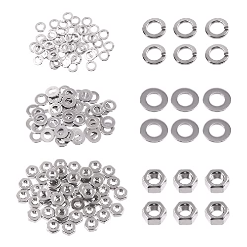 Swpeet 150Pcs SAE 304 Stainless Steel #4-40" Hex Nuts and M3 Flat Washers with #4 Split Lock Washers Assortment Kit, Coarse Thread Hexagon Nut for Home Automotive Shop Use - size: #4-40 Hex Nuts & Washers
