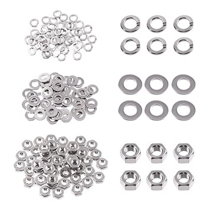 Swpeet 150Pcs SAE 304 Stainless Steel #4-40" Hex Nuts and M3 Flat Washers with #4 Split Lock Washers Assortment Kit, Coarse Thread Hexagon Nut for Home Automotive Shop Use - size: #4-40 Hex Nuts & Washers