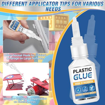 Plastic Glue for Models & Miniatures, Strong Bond, 60g Total (2×30g) | Fast-Setting CA Adhesive with 6 Precision Tips, Strong Model Glue for PLA, ABS, PVC, Acrylic and 3D Print Repairs