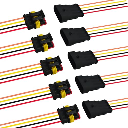 4 Pin 18 AWG Waterproof Electrical Wire Connector Kit, Push-in Quick Wire Connector with Male/Female Plugs & 10cm Pigtails, 1.5mm Series Terminal Plug for Car, Truck, Boat (5 Pack) - size: 4 Pin-5pack