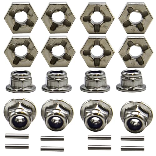 Blomiky 8 Pack 12mm Wheel Hub Hexes and 8 Pack M20101 Wheel Hex Pins and M40 M4 Wheel Locknuts Spare Parts for Some Kind of 1/10 1/12 1/14 1/16 1/18 Scales RC Truck / 9125 Hex Pin Locknuts 2