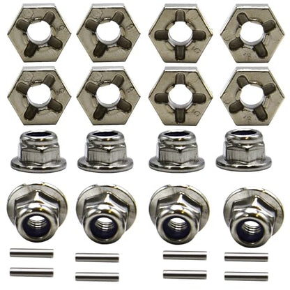 Blomiky 8 Pack 12mm Wheel Hub Hexes and 8 Pack M20101 Wheel Hex Pins and M40 M4 Wheel Locknuts Spare Parts for Some Kind of 1/10 1/12 1/14 1/16 1/18 Scales RC Truck / 9125 Hex Pin Locknuts 2