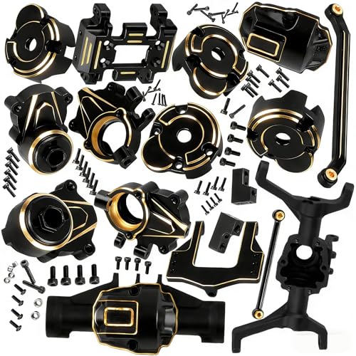 RC Front & Rear Portal Axles Upgrades Parts for 1/18 Red cat Ascent-18 RC Car,Brass Diff Cover,Servo Mount,Steering Knuckle,Skid Plate,Outer Portal Housing,Black - color: Black(for 1/18)