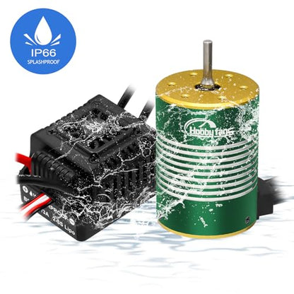 Waterproof GR3650 3900KV Brushless Motor 3.175mm Shaft with 60A Brushless ESC Electric Speed Controller with Heatsink and Programming Card for 1/10 Remote Control Car Truck, Black & Green - color: Black & Green